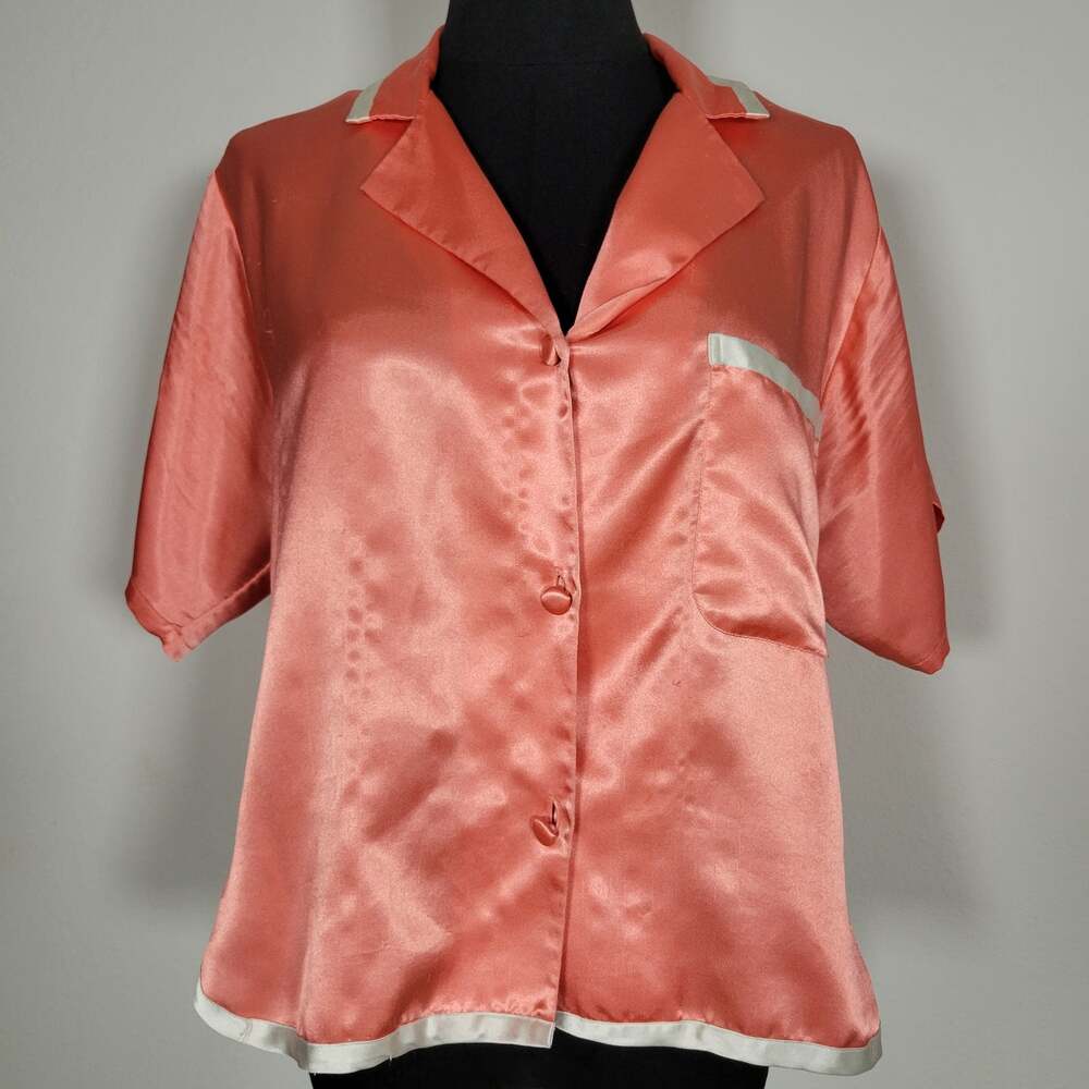 Vintage Victoria's Secret Satin Pajama Top XS Coral Pink Button Front Sleepwear